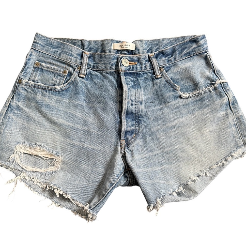 Moussy Light Blue Distressed Denim Jean Shorts